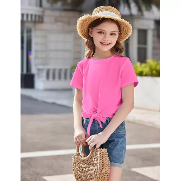 Arshiner Girls Short Sleeve Shirts Tie Knot Front Tops T Shirts for Kids Crewneck Cute Casual Tie Dye Tee Blouse