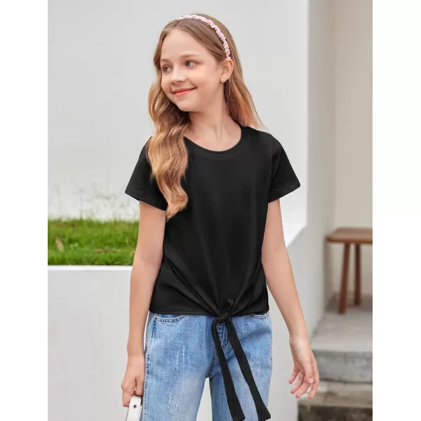 Arshiner Girls Short Sleeve Shirts Tie Knot Front Tops T Shirts for Kids Crewneck Cute Casual Tie Dye Tee Blouse