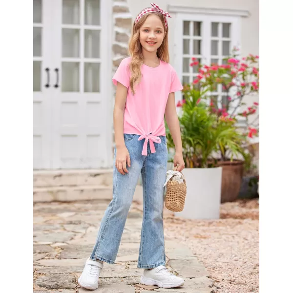 Arshiner Girls Short Sleeve Shirts Tie Knot Front Tops T Shirts for Kids Crewneck Cute Casual Tie Dye Tee Blouse