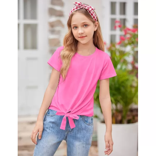 Arshiner Girls Short Sleeve Shirts Tie Knot Front Tops T Shirts for Kids Crewneck Cute Casual Tie Dye Tee Blouse