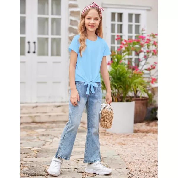 Arshiner Girls Short Sleeve Shirts Tie Knot Front Tops T Shirts for Kids Crewneck Cute Casual Tie Dye Tee Blouse