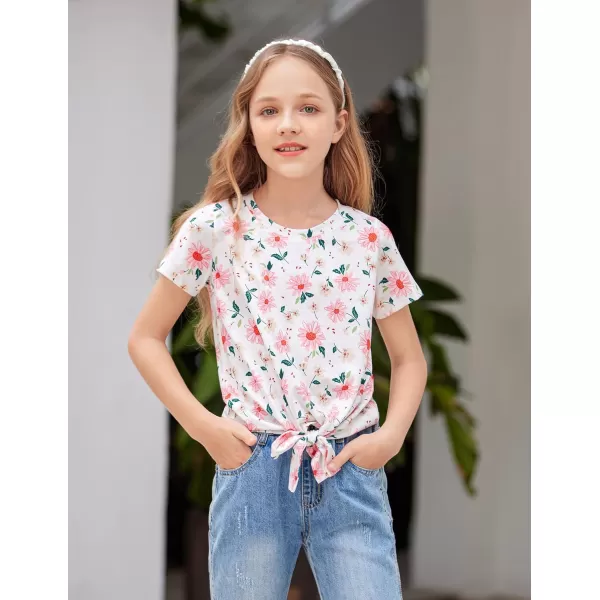 Arshiner Girls Short Sleeve Shirts Tie Knot Front Tops T Shirts for Kids Crewneck Cute Casual Tie Dye Tee Blouse