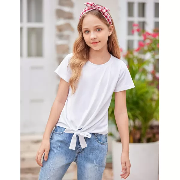 Arshiner Girls Short Sleeve Shirts Tie Knot Front Tops T Shirts for Kids Crewneck Cute Casual Tie Dye Tee Blouse