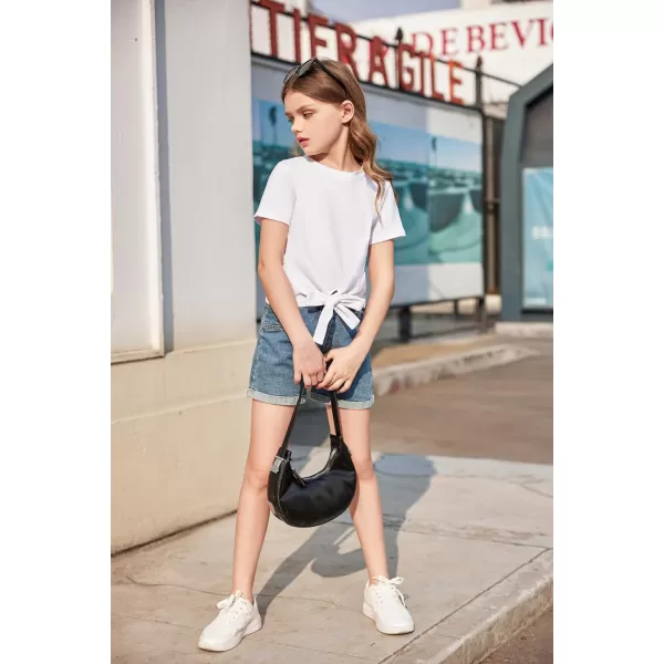 Arshiner Girls Short Sleeve Shirts Tie Knot Front Tops T Shirts for Kids Crewneck Cute Casual Tie Dye Tee Blouse