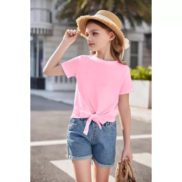Arshiner Girls Short Sleeve Shirts Tie Knot Front Tops T Shirts for Kids Crewneck Cute Casual Tie Dye Tee Blouse