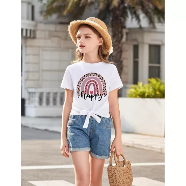 Arshiner Girls Short Sleeve Shirts Tie Knot Front Tops T Shirts for Kids Crewneck Cute Casual Tie Dye Tee Blouse