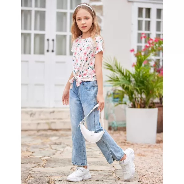 Arshiner Girls Short Sleeve Shirts Tie Knot Front Tops T Shirts for Kids Crewneck Cute Casual Tie Dye Tee Blouse