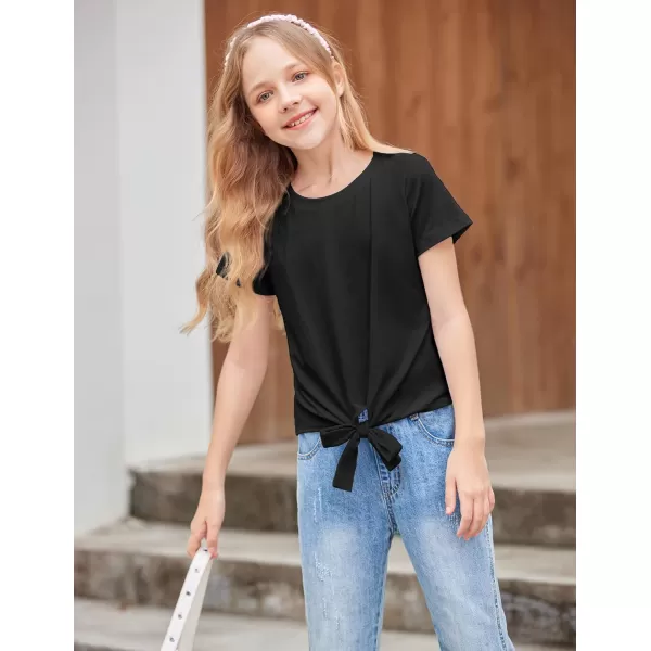 Arshiner Girls Short Sleeve Shirts Tie Knot Front Tops T Shirts for Kids Crewneck Cute Casual Tie Dye Tee Blouse