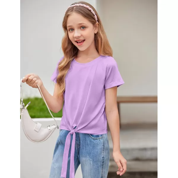 Arshiner Girls Short Sleeve Shirts Tie Knot Front Tops T Shirts for Kids Crewneck Cute Casual Tie Dye Tee Blouse