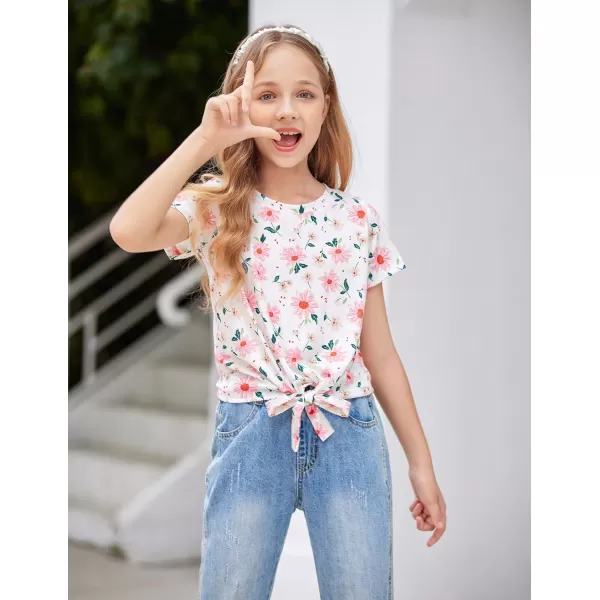 Arshiner Girls Short Sleeve Shirts Tie Knot Front Tops T Shirts for Kids Crewneck Cute Casual Tie Dye Tee Blouse