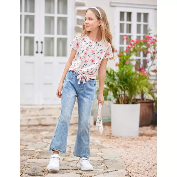Arshiner Girls Short Sleeve Shirts Tie Knot Front Tops T Shirts for Kids Crewneck Cute Casual Tie Dye Tee Blouse