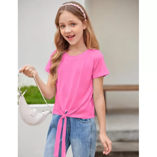 Arshiner Girls Short Sleeve Shirts Tie Knot Front Tops T Shirts for Kids Crewneck Cute Casual Tie Dye Tee Blouse