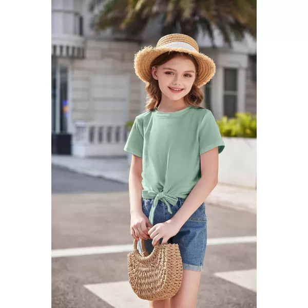 Arshiner Girls Short Sleeve Shirts Tie Knot Front Tops T Shirts for Kids Crewneck Cute Casual Tie Dye Tee Blouse