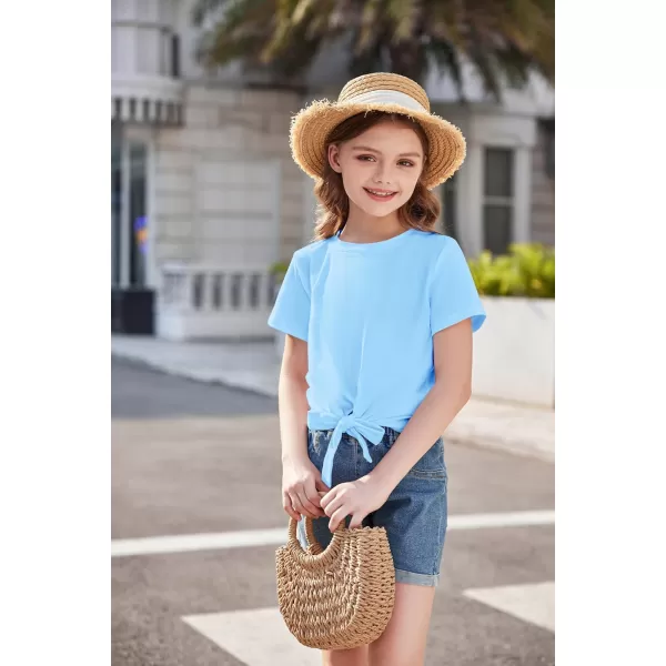 Arshiner Girls Short Sleeve Shirts Tie Knot Front Tops T Shirts for Kids Crewneck Cute Casual Tie Dye Tee Blouse