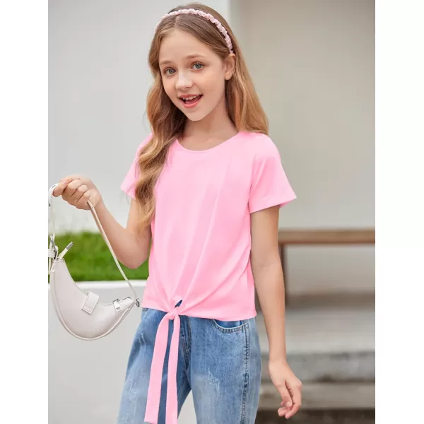 Arshiner Girls Short Sleeve Shirts Tie Knot Front Tops T Shirts for Kids Crewneck Cute Casual Tie Dye Tee Blouse