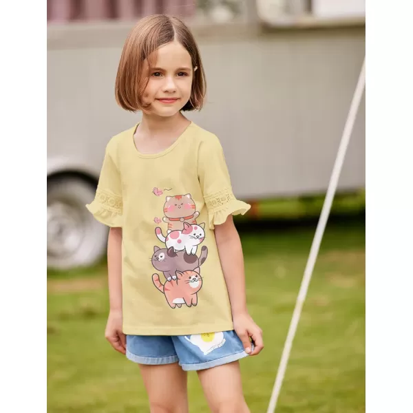 Arshiner Girls T-Shirt Kids Casual Tunic Tops Lace Short Sleeve Loose Soft Blouse