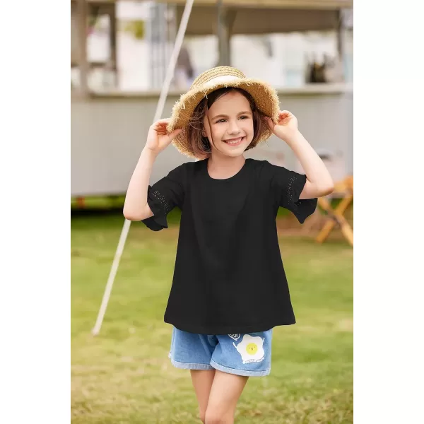 Arshiner Girls T-Shirt Kids Casual Tunic Tops Lace Short Sleeve Loose Soft Blouse