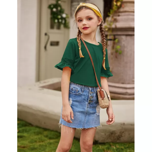 Arshiner Girls T-Shirt Kids Casual Tunic Tops Lace Short Sleeve Loose Soft Blouse