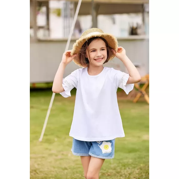 Arshiner Girls T-Shirt Kids Casual Tunic Tops Lace Short Sleeve Loose Soft Blouse
