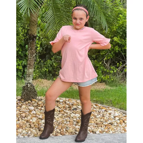 Arshiner Girls T-Shirt Kids Casual Tunic Tops Lace Short Sleeve Loose Soft Blouse