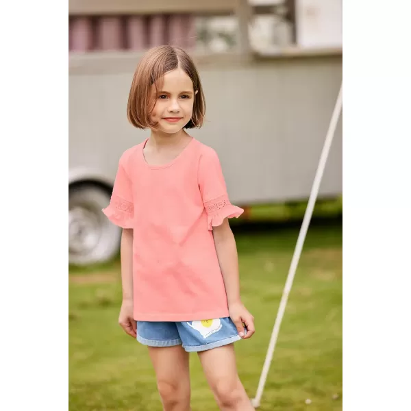 Arshiner Girls T-Shirt Kids Casual Tunic Tops Lace Short Sleeve Loose Soft Blouse