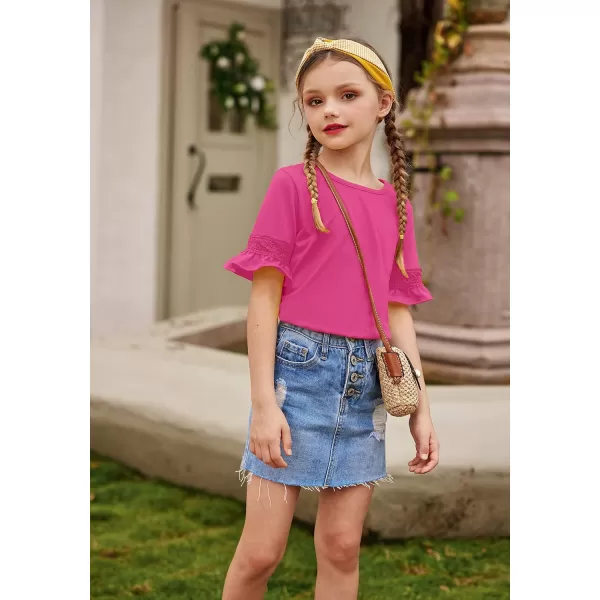 Arshiner Girls T-Shirt Kids Casual Tunic Tops Lace Short Sleeve Loose Soft Blouse