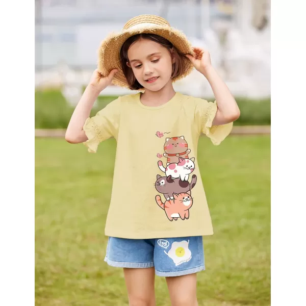 Arshiner Girls T-Shirt Kids Casual Tunic Tops Lace Short Sleeve Loose Soft Blouse