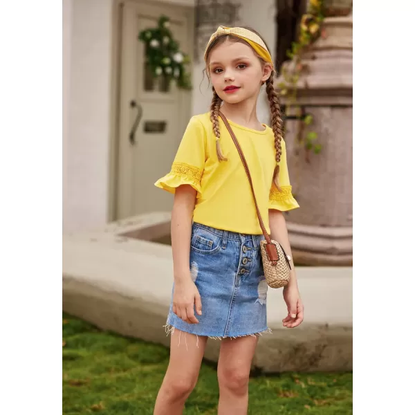 Arshiner Girls T-Shirt Kids Casual Tunic Tops Lace Short Sleeve Loose Soft Blouse
