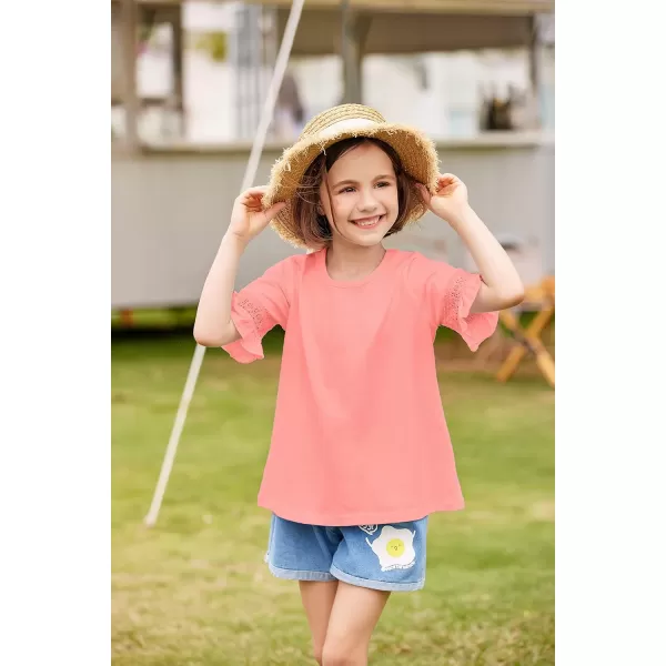 Arshiner Girls T-Shirt Kids Casual Tunic Tops Lace Short Sleeve Loose Soft Blouse