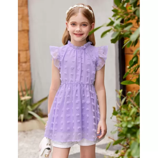Arshiner Girls T Shirt Ruffle Sleeve Summer Top Chiffon Swiss Dot Frill Neck Cute Blouse Tunic