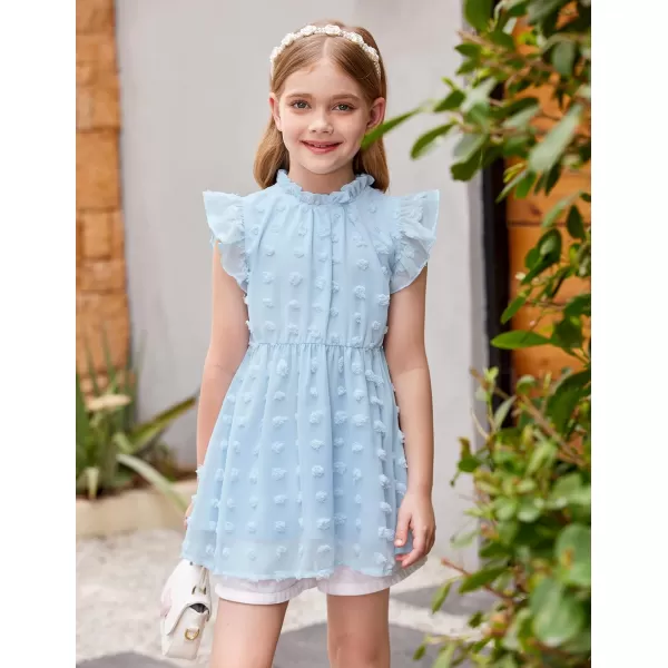 Arshiner Girls T Shirt Ruffle Sleeve Summer Top Chiffon Swiss Dot Frill Neck Cute Blouse Tunic