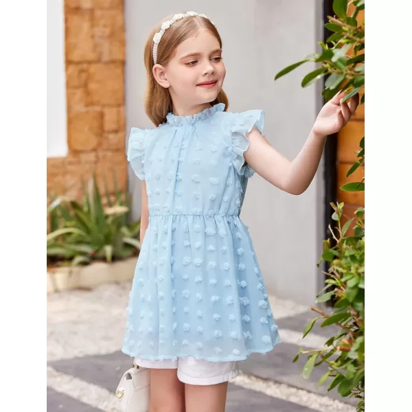 Arshiner Girls T Shirt Ruffle Sleeve Summer Top Chiffon Swiss Dot Frill Neck Cute Blouse Tunic