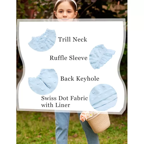 Arshiner Girls T Shirt Ruffle Sleeve Summer Top Chiffon Swiss Dot Frill Neck Cute Blouse Tunic