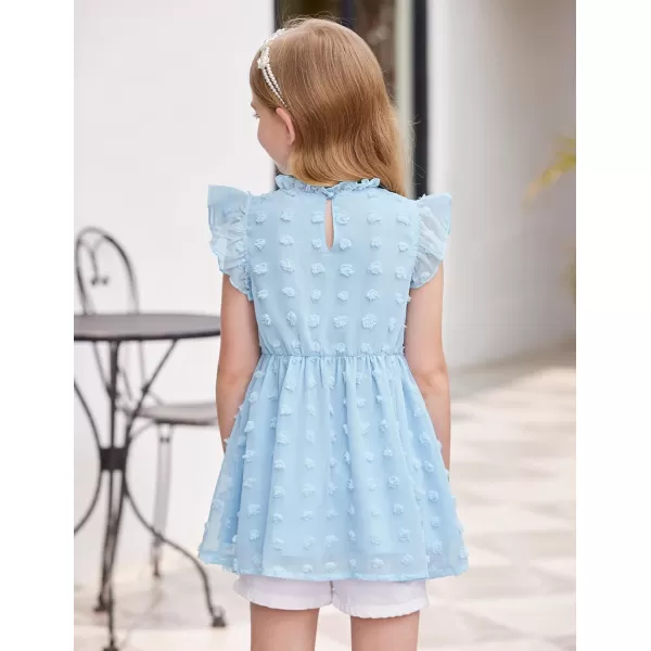 Arshiner Girls T Shirt Ruffle Sleeve Summer Top Chiffon Swiss Dot Frill Neck Cute Blouse Tunic