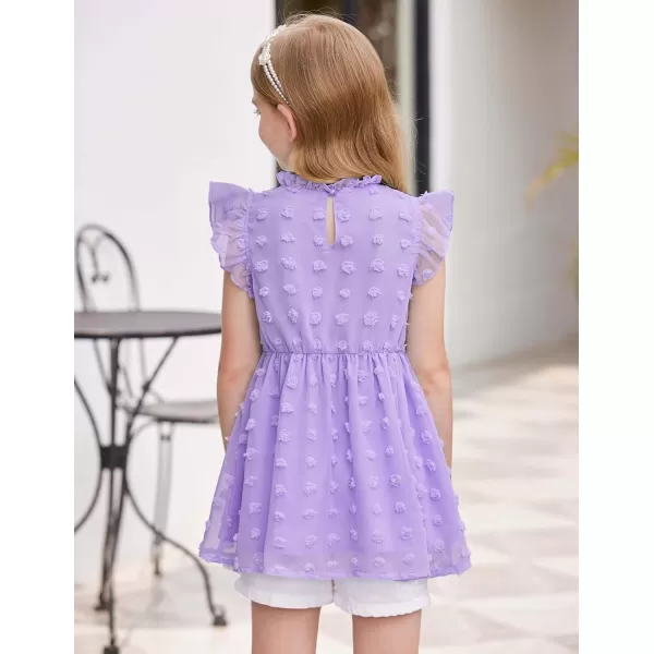 Arshiner Girls T Shirt Ruffle Sleeve Summer Top Chiffon Swiss Dot Frill Neck Cute Blouse Tunic
