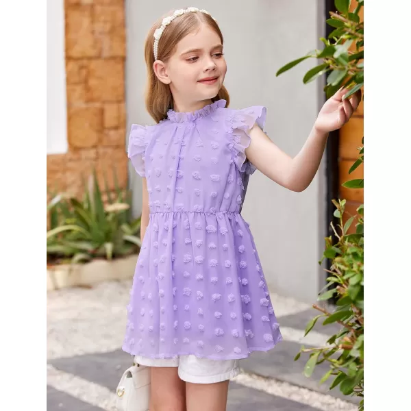 Arshiner Girls T Shirt Ruffle Sleeve Summer Top Chiffon Swiss Dot Frill Neck Cute Blouse Tunic