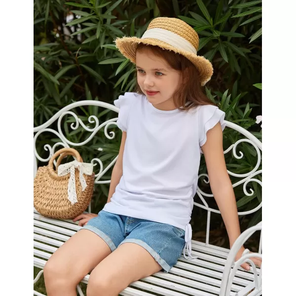 Arshiner Girls T Shirts Ruffle Short Sleeve Ruched Knot Side Tunic Blouse Summer Tee Tops