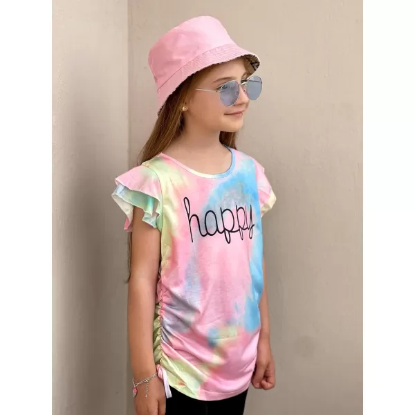 Arshiner Girls T Shirts Ruffle Short Sleeve Ruched Knot Side Tunic Blouse Summer Tee Tops