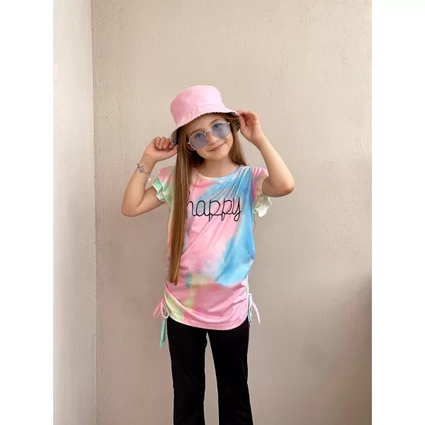 Arshiner Girls T Shirts Ruffle Short Sleeve Ruched Knot Side Tunic Blouse Summer Tee Tops