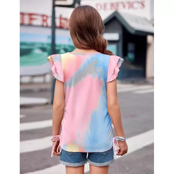 Arshiner Girls T Shirts Ruffle Short Sleeve Ruched Knot Side Tunic Blouse Summer Tee Tops