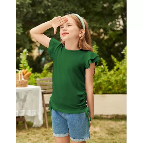 Arshiner Girls T Shirts Ruffle Short Sleeve Ruched Knot Side Tunic Blouse Summer Tee Tops