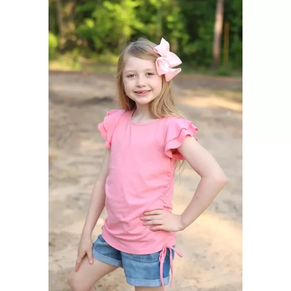 Arshiner Girls T Shirts Ruffle Short Sleeve Ruched Knot Side Tunic Blouse Summer Tee Tops