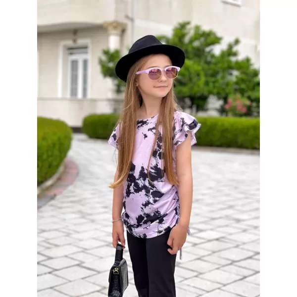 Arshiner Girls T Shirts Ruffle Short Sleeve Ruched Knot Side Tunic Blouse Summer Tee Tops