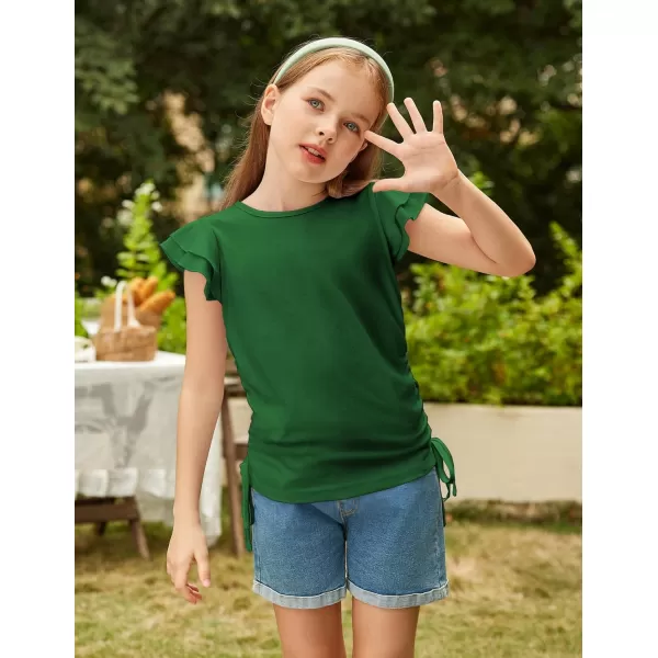 Arshiner Girls T Shirts Ruffle Short Sleeve Ruched Knot Side Tunic Blouse Summer Tee Tops