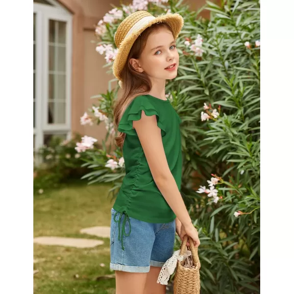 Arshiner Girls T Shirts Ruffle Short Sleeve Ruched Knot Side Tunic Blouse Summer Tee Tops