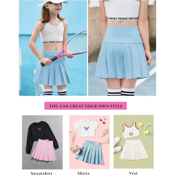 Arshiner Girl's Tennis Skirts with Shorts Athletic Pleated Skirt Workout Performance Skorts with Pockets for Kids 4-13Y