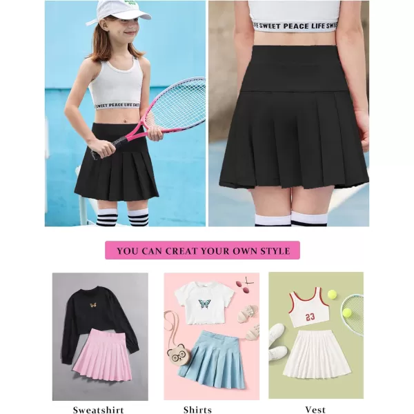 Arshiner Girl's Tennis Skirts with Shorts Athletic Pleated Skirt Workout Performance Skorts with Pockets for Kids 4-13Y