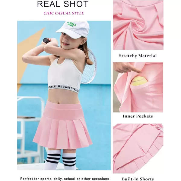 Arshiner Girl's Tennis Skirts with Shorts Athletic Pleated Skirt Workout Performance Skorts with Pockets for Kids 4-13Y