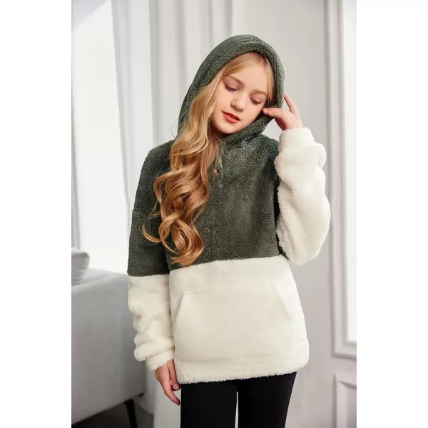 Arshiner Girls Warm Hoodie Sherpa Fleece Pullover Button Up Casual Outerwear Coat With Pockets