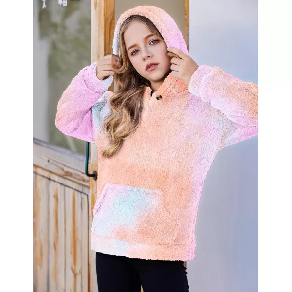 Arshiner Girls Warm Hoodie Sherpa Fleece Pullover Button Up Casual Outerwear Coat With Pockets